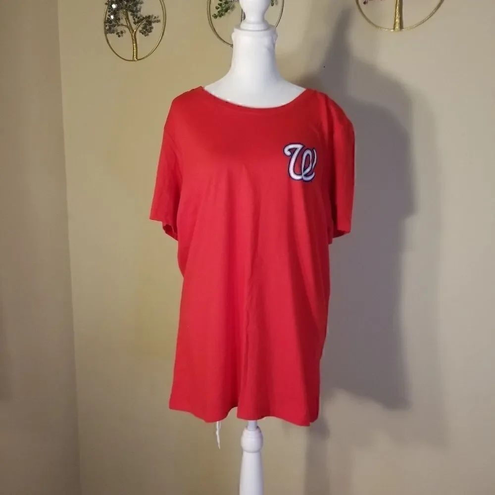 NWT! Womens Majestic MLB Red Washington Nationals Tee XXL